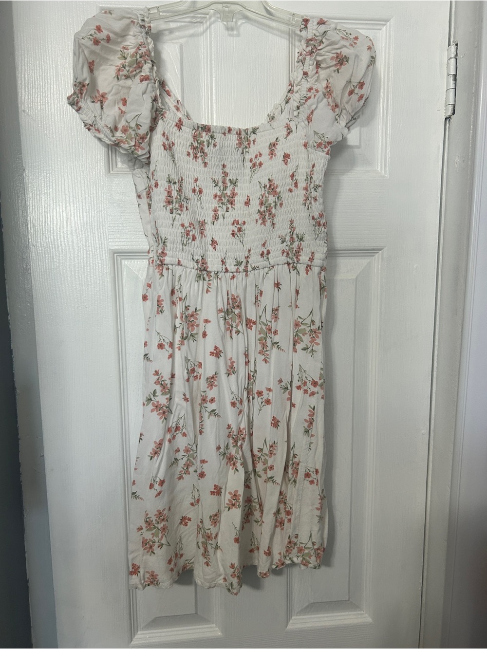 Hollister White Dress with Pink Floral Print and Green Accents